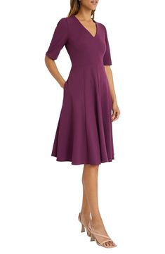 DONNA MORGAN FOR MAGGY V-Neck Fit & Flare Dress | Nordstromrack Dress For A Wedding, Women Dresses Classy, Daytime Dresses, Mothers Dresses, Lovely Clothes, Elbow Sleeve, Elbow Length Sleeve, Fit And Flare Dress, Fit Flare Dress