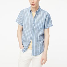 Short-sleeve linen-blend shirt Slim Fit Linen Summer Tops, Slim Fit Linen Tops For Summer, Casual Linen Shirt With Relaxed Fit, Casual Linen Shirt For Spring, Casual Linen Spring Shirt, Casual Linen Shirt For Gatherings, Spring Linen Shirt For Casual Gatherings, Classic Slim Fit Linen Top, Classic Linen Slim Fit Tops