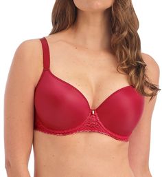 Upgrade your lingerie with this gorgeous underwire bra! The lightly padded cups are seamless for an invisible look under your outfit. A charming sweetheart neckline flatters the bust for a sexy look. Adjustable straps attach at center back with J-hook to create a racerback. Contour/t-shirt bra has lightly padded underwire cups that shape and support the breasts. Seamless cups provide a smooth, rounded shape under clothes. Sweetheart neckline has encased edge and shows off your cleavage. Narrow, Elegant Seamless Red Bra, Elegant Red Seamless Bra, Red Full Cup Bra With Removable Pads, Red Full Coverage Padded Bra, Full Coverage Red Bra With Padded Cups, Red Full Coverage Bra With Padded Cups, Red Lace Bra, Floral Bra, Ann Marie