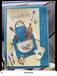 a handmade greeting card with kitchen utensils and baking supplies on it,