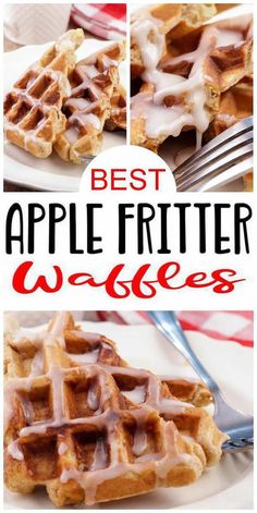 apple fritter waffles recipe made in the waffle maker Waffle Recipe Easy, Easy Waffles, Homemade Glaze, Desserts Quick, Waffle Breakfast, Easy Waffle Recipe, Breakfast Homemade, Waffle Ingredients