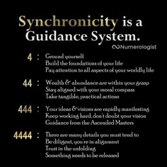 a black background with the words, synconicity is a guidance system on it