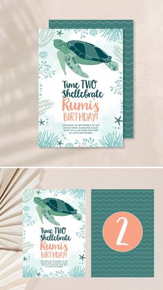 two birthday cards with sea turtles on them