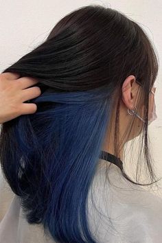 Bottom Half Colored Hair, Underneath Dyed Hair For Brunettes Blue, Bottom Half Blue Hair, Under Layer Hair Color Blue, Ways To Dye Brunette Hair, Good Colors To Dye Dark Brown Hair, Easy Colors To Dye Brown Hair, Colored Hair For Dark Brown Hair, Dye Hair For Black Hair