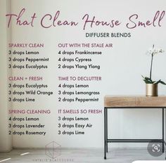 Clean House Smell, Essential Oil Diffuser Blends Recipes, Essential Oil Diffuser Recipes, Oil Diffuser Recipes, Essential Oil Blends Recipes, Essential Oil Mixes, Living Essentials Oils, Diffuser Recipes, Essential Oil Diffuser Blends