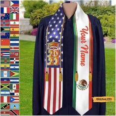 a graduation gown with an american flag on it