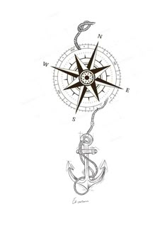 an anchor and compass tattoo design