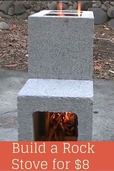 a fire pit made out of cinder blocks with the words build a rock stove for $ 8