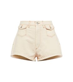 For a leggy, summer look, opt for these 70s Pocket off-white denim shorts from Re/Done. Cut to a high-rise silhouette, the style has two front flap pockets and a clean, finished hem. | RE/DONE 70s Pocket high-rise denim shorts Summer High Rise Jean Shorts With Patch Pockets, Summer High-rise Jean Shorts With Patch Pockets, High Rise Jean Shorts With Patch Pockets For Summer, Beige Patch Pocket Shorts For Summer, Beige Summer Shorts With Patch Pockets, 70s Shorts, White Denim Shorts, High Rise Denim Shorts, High Rise Shorts