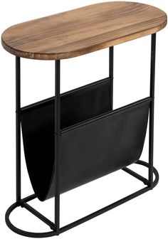 Oval-Shaped Burnt Wood and Black Metal Accent End Table with Magazine Sling Holder-MyGift Wood And Black Metal, Tall End Tables, Wood And Black, Burnt Wood, Metal End Tables, Glass End Tables, Tufted Arm Chair, Console And Sofa Tables, Living Room Accents