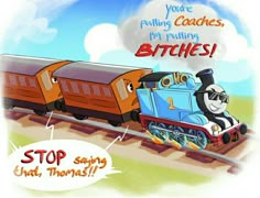 an image of a cartoon train going down the tracks with captioning below it