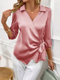 Unfinished Basement Remodel, Classy Fashion Chic, Remodel Basement, 2piece Outfits, Unfinished Basement, Basement Remodel, Cotton Blends Dress, Satin Shirt, Dressy Outfits