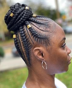 Black Cornrows with Crown Bun Black Cornrows, Cornrow Ponytail, Feed In Braid, Braided Hairstyles Updo, Braided Bun