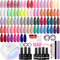 PRICES MAY VARY. [PHOENIXY Gel Nail Polish Kit with Nail Lamp]: 40 colors 7ml gel nail polish, 2 pcs 7ml base coat, 7ml top coat, 7ml matte top coat, nail decorations and other manicure tools. A cost-effective kit for manicure beginners and lovers. With some practice, you can get beautiful nail art for all seasons and occasions- parties, holidays, work or daily life. [High Quality & Long Lasting]: Made of natural resin, Phoenixy gel nail polish contains botanical ingredients and lowest smell, ha Gel X Nail Kit, Gel Nail Polish Kit, Gel X Kit, Amazon Gel Nail Kit, Nail Polish Gel, Gel Nails Kit, Gel Nail Products, Gel Nail Sets, Nail Polish Set