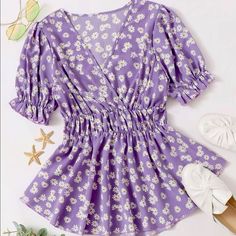 Newpurple Floral Ditsy Print Empire Waist Topnwtl-1x Super Lightweight Fun Floral Ditsy Print L 10/12 Xl 14/16 1x 18/20 Bundle To Save The Most #Y2k #Ditsy #Floral Empire Waist Tops, Unique Hoodies, Peplum Blouse, Fashion Attire, Ruffled Sleeve Top, Lilac Purple, Floral Print Blouses, Shein Style, Plus Size Blouses