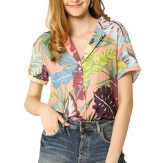 Whether on carnival, festivals, vacation, beach, even at a theme party, you will certainly received many compliments. Lend a touch of charm to your new season wardrobe with this hawaiian tops. This casual blouse is your next vacation essential featuring vibrant tropical print. Perfectly pair it with shorts, jeans, skirt and a sandals to show beach tropical look or casual look! Occasion: Weekend, Beach, Vacation, Theme Party, Summer Party, Trip, Pool Party, etc. Please check your measurements to Hawaiian Leaf, Hawaiian Shirt Women, Floral Leaves, Tropical Shirts, Beach Shirts, Vintage Shirt, Casual Blouse, Floral Shirt, Leaf Prints