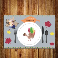 a thanksgiving place mat with a turkey on it