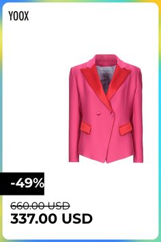 satin, twill, darts, two-tone, lapel collar, long sleeves, double-breasted, multipockets, button closing, pocket with flap, fully lined , Color: Fuchsia , Size: 2 Elegant Pink Blazer With Welt Pockets, Elegant Pink Outerwear With Welt Pockets, Pink Formal Outerwear With Welt Pockets, Formal Pink Outerwear With Welt Pockets, Pink Long Sleeve Blazer With Welt Pockets, Pink Semi-formal Blazer For Fall, Pink Semi-formal Fall Blazer, Pink Fall Blazer For Semi-formal Occasions, Semi-formal Pink Outerwear For Fall