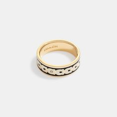 This ring is crafted of polished smooth enamel detailed with our Signature. It’s embellished with sparkling crystals for a touch of shine. | Coach Signature Enamel Ring - Women's Size 7 - Gold/black Coach Ring, Coach Jewelry, List Ideas, Jewelry Lookbook, Enamel Ring, Christmas 2024, Sparkling Crystal, Women Accessories Jewelry, Womens Jewelry Rings