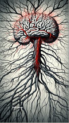 the brain is surrounded by branches and blood