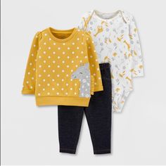 Nwt Giraffe Animal Print Onesie With Polka Dot Sweater. Sold As A Set. Yellow Cotton Long Sleeve Sets, Playful Fitted Yellow Tops, Fitted Playful Yellow Tops, Fitted Yellow Playful Tops, Yellow Playful Fitted Tops, Cute Yellow Cotton Sets, Playful Yellow Long Sleeve Sets, Yellow Cotton Fall Set, Playful Yellow Long Sleeve Top