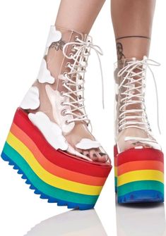 Styl Emo, Sepatu Platform, Koleksi Makeup, Rainbow Heels, High Platform Shoes, Daily Walking, Rainbow Shoes, Kawaii Shoes, Mid Boots