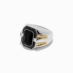 Men's 14K White & Yellow Gold White and Black Diamond Onyx Ring Gem Diamonds, Colored Gems, Diamond Shop, Onyx Ring, Pendant Rings, Precious Gems, Fall Shopping, Gold Yellow, Pink Sapphire