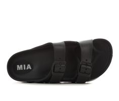 It's time to take your look to all new heights this summer with MIA's Kiana Platform Footbed Sandals. Lightweight and always ready to make a statement, the Kiana features a contoured footbed that molds to your foot and offers comfortable support with every step. Styled with your favorite warm weather outfit, the Kiana is sure to become a wardrobe staple in no time! Lightweight synthetic upper,Easy slip-on entry with adjustable buckles for a more custom and secure fit,Approx. 1 inch platform heig Black Platform Footbed Sandals For Summer, Black Flat Platform Slippers For Beach, Black Eva Platform Slippers For Beach, Beach-ready Flat Heel Platform Footbed Sandals, Black Platform Slip-on Footbed Sandals, Footbed Sandals, Warm Weather Outfits, Shoe Carnival, Sandals Black