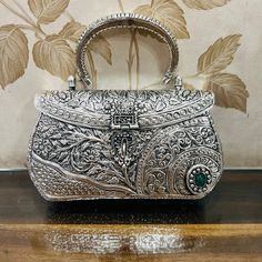 Metal Clutch, Party Bag, Handbag, Sling Bag, Boho Purse, Gifts for her, Clutch Purse, Ethnic Clutch , Vintage Bag, Evening Hand Clutch Silver Embroidered Clutch Bag, Silver Embroidered Bag For Gift, Silver Embroidered Bags Suitable For Gifts, Silver Embroidered Bags As Gift, Formal Clutch Shoulder Bag With Zari Work, Silver Handheld Shoulder Bag For Gift, Rectangular Shoulder Bag For Diwali Party, Embroidered Silver Rectangular Clutch, Silver Embroidered Rectangular Clutch