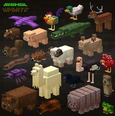 the pixel animals are all different colors and sizes, but there is no image to describe