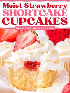 Serve these Moist Strawberry Shortcake Cupcakes! They're an easy Valentine's Day dessert you don't want to miss. Filled with strawberry jam then topped with buttercream frosting, these homemade cupcakes are an irresistible sweet treat for Valentine's Day! Cake Recipe Strawberry, Strawberry Shortcake Cupcakes, Shortcake Cupcakes, Delicious Strawberry Cake, Strawberry Cake Recipe, Strawberry Shortcake Cupcake, Cream Cheese Buttercream Frosting, Recipe Strawberry, Strawberry Dessert Recipes