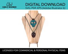 the necklace is made from wood and has blue beads on it, along with a black cord