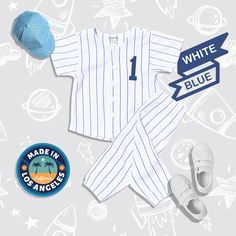 Gear up your young baseball superstars with our stylish and personalized Kids' custom pinstripe baseball button down jersey & pants for school team uniforms, proudly made in the heart of Los Angeles!  ⚾️High-quality fabric that ensures maximum comfort during every game.  ⚾️Fully customizable design, allowing your kids to choose their favorite colors and add their name or favorite number to the jersey. ⚾️Expertly crafted in Los Angeles, using premium materials to withstand rough play and multiple Baseball Nursery Theme, Pinstripe Pants Outfit, Custom Baseball Jersey, Baseball Pants, Baseball Baby, Personalized Baseballs, Baseball Theme, School Team, Team Uniforms