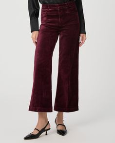 This modern high rise wide leg has an easy, relaxed fit and an ankle length silhouette. In a dark oxblood red shade, this trouser-inspired pair is cut from our ultra-soft, lustrous velvet with plenty of stretch for a comfortable and flattering fit. | Anessa Trouser Wide Leg Pant - Dark Oxblood Velvet | Size 24 Oxblood Red, Men Store, Denim Shoes, Wide Leg Pant, Ankle Length, Or Rose, Wide Leg Pants, Top Brands, Wide Leg