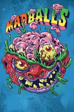 a drawing of a brain with the words madballs on it's face and hands