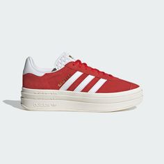 Adidas Gazelle Platform Red, Red Sneakers Women, Adidas Gazelle Red, Cute Red Shoes, Red Adidas Gazelle, Red Gazelle, Gazelle Bold Shoes, Adidas Gazelle Bold