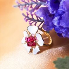 ◈ Beautiful Pink Spinel 14K Gold Ring ◈ ♥ This beautiful ring is handcrafted with natural pink spinels from Mansin (Burma), high-quality diamonds, and white enamel.  Man Sin is home to infamous Jedi spinels as its red and pink spinels display special vibrant colors.  This stunning floral ring will make a perfect gift for Weddings, Mothers' days, Birthdays, Valentine's Day, Graduation, Christmas, or just about any other occasion. ♥ * Handmade in Hong Kong * Made to Order * Gemstone: 100 % Real Pi Formal Pink Flower-shaped Rings, Luxury Pink Flower Ring For Gift, Luxury Pink Flower Ring Gift, Formal Pink Flower Ring, Gold Ring With Diamond, Mothers Days, Mogok, Pink Spinel, Bridal Wedding Rings