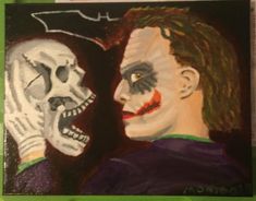 a painting of a joker and a skeleton