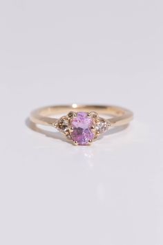 Primrose Peach Sapphire, Yellow Gold Setting, Types Of Gemstones, Champagne Diamond, Pink Ring, Yellow Sapphire, Unique Engagement, Gold Set, Lily Of The Valley