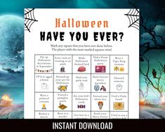 an image of halloween have you ever? game with words and pictures on the board