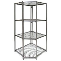 three tiered metal shelving unit with wheels on the bottom and one shelf in the middle