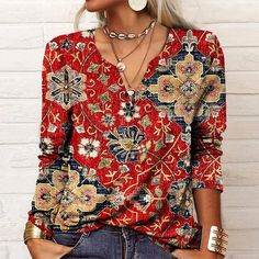 Product Name: Ethnic Style Floral Print Blouse Item NO.: 8090936180992 Weight: 0.25 kg = 0.5512 lb = 8.8185 oz Category: Clothing> Women> T-Shirts Tag: Plus Size, Sale, Best, Best Sellings, Topseller Creation Time: 2023-03-13 Material: Cotton And PolyesterSleeve Length (cm): FullNeckline: V-NeckPattern Type: Floral PrintSeason: Spring, Autumn, Winter Size Length Bust Sleeve cm inch cm inch cm inch S 67 26.38 98 38.58 58 22.83 M 68 26.77 102 40.16 59 23.23 L 69 27.17 106 41.73 60 23.62 XL 70 27.5 Cheap Clothing, Blouse Material, Women T Shirts, Floral Print Blouses, Ethnic Style, Zambia, Cheap Clothes, Red Blouses, Print Blouse