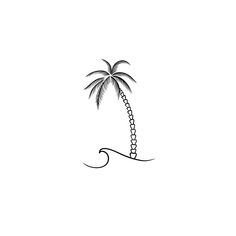 a black and white drawing of a palm tree with a chain hanging from it's trunk