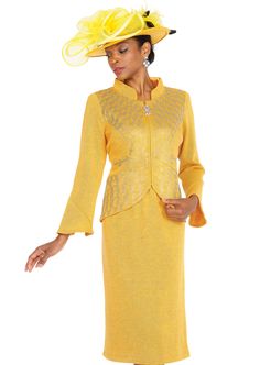 Elite Champagne 5968 gold knit skirt suit Suits With Hats, First Lady Church Suits, Church Dresses For Women, Church Suits And Hats, Church Attire, Women Church Suits, Women Church, Womens Suits, Church Suits