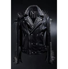 <Strong>Jacket+Description</Strong><br/>  <Ol>  <li>100%+Handmade+Stuff</li><br/>  <li>  Studded+Jacket+made+with+100+%+Genuine+Top+Quality+COWHIDE+Leather  </li><br/>  <li>  SILVER+ANTIQUE+DECORATED+STUDDS+and+each+single+Stud+is+Punched+with+hands+  </li><br/>  <li>  Lining+Soft+Cotton+and+Silk... Punk Leather Jacket For Alternative Fashion, Gothic Leather Jacket With Spikes For Winter, Edgy Black Leather Jacket With Spikes, Leather Biker Jacket For Alternative Fashion, Black Leather Jacket With Spikes, Black Leather Jacket With Spikes And Long Sleeves, Spiked Leather Jacket For Biker Events, Spiked Long Sleeve Leather Jacket For Biker Events, Long Sleeve Leather Jacket With Spikes For Streetwear