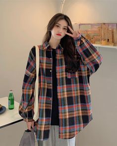 Multicolored Checkered Flannel Shirt | Hyungwon - MONSTA X - Fashion Chingu Blazer Suit Women, Kpop Shirts, Fashion Chingu, Tie Waist Shirt, Smart Casual Wear, Long Sleeve Plaid, Dress With Cardigan, Crop Shirt, Shirt Pattern