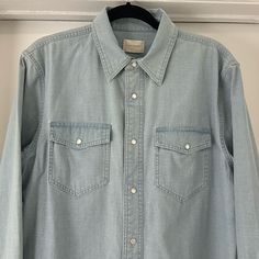 Gently Worn, Excellent Condition. Snap Button Down Long Sleeve Shirt. Color: Light Chambray. 100% Cotton. Washed Chambray Button-up Shirt, Washed Chambray Denim Button-up Top, Medium Wash Chambray Button-up Blouse, Vintage Washed Blue Button-up Shirt, Light Indigo Cotton Button-up Shirt, Aime Leon Dore, Snap Button, Long Sleeve Shirt, Chambray