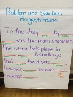 a white sign with writing on it that says problem and solution through frame in the story