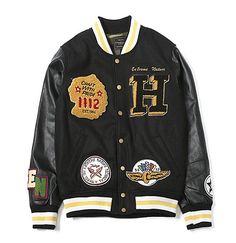 Varsity Jacket Embroidery, Leather Sleeve Jacket, Adventure Anime, Jacket Embroidery, 90s Hip Hop Fashion, Style Essentials, Disney Embroidery, Jackets Men Fashion, Leather Sleeve