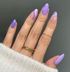 PRICES MAY VARY. ♥[High Quality Material & Natural] Our short nail tip are made by healthy acrylic material are non-toxins, no smell, no harm to your nails and health.The short almond nail tip are thick, super durable, never crack, reusable, litter glossy, seamless in appearance, gel nails fit naturally with your nails from cuticle to free edges, more natural and perfect grooming of your hands! ♥[Long Lasting & Thicker] These reusable acrylic press nails last long time under normal care, using g Pastel Purple Nails Design, Purple Almond Nails, Purple Nail Art, Lilac Nails, Purple Acrylic Nails, Purple Nail Designs, Lavender Nails